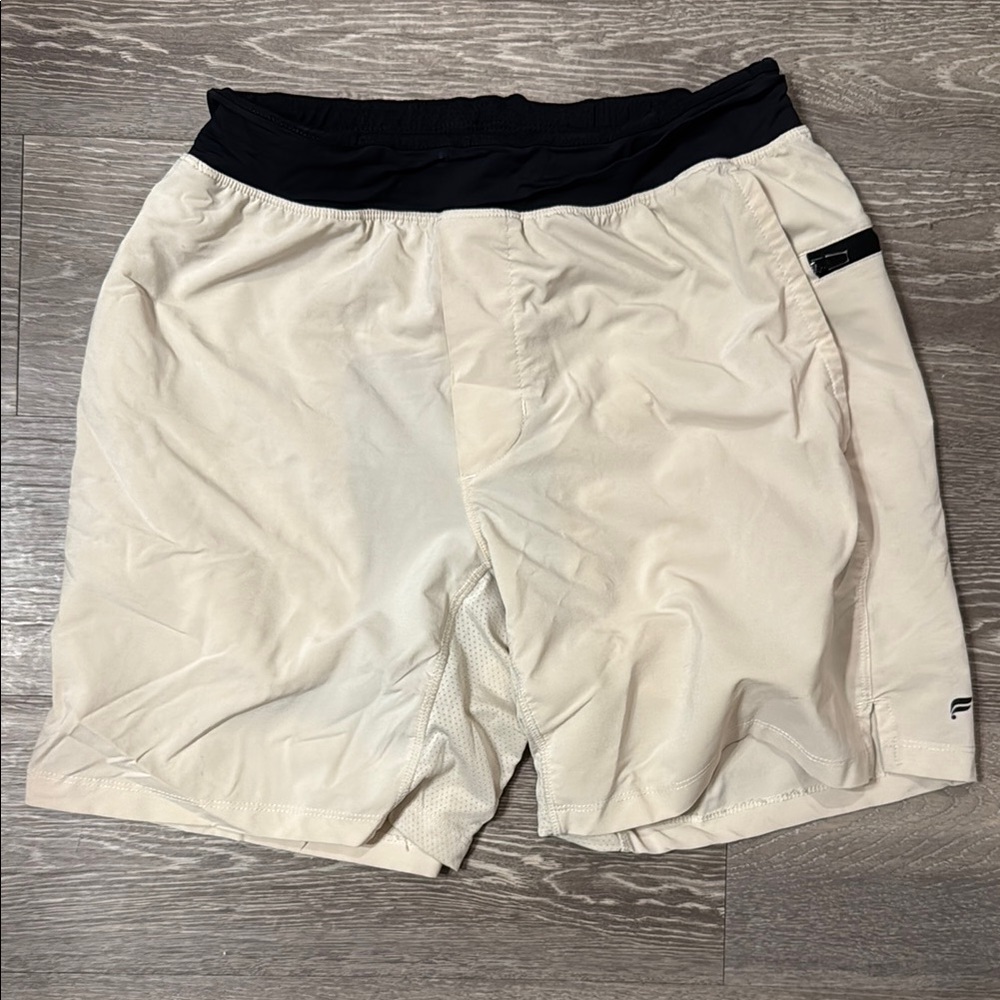 Fabletics Athletic Cream and Black Shorts with Textured Fabric